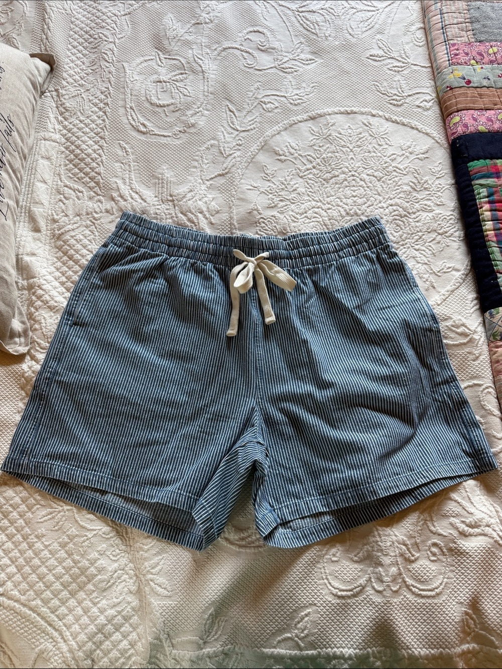 Women’s Plus Blue Pinstripe Drawstring Shorts